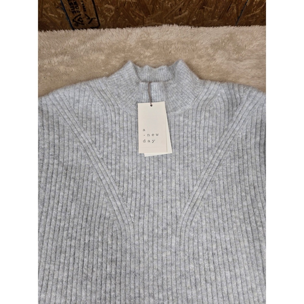 A New Day Womens Gray Ribbed Mock Neck Metallic Sweater Dress Size M NEW - Picture 6 of 11